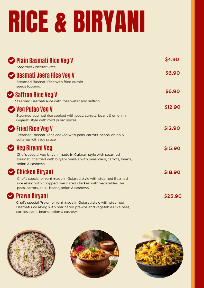 Menu, Indian Express. Authentic Indian Cuisine.