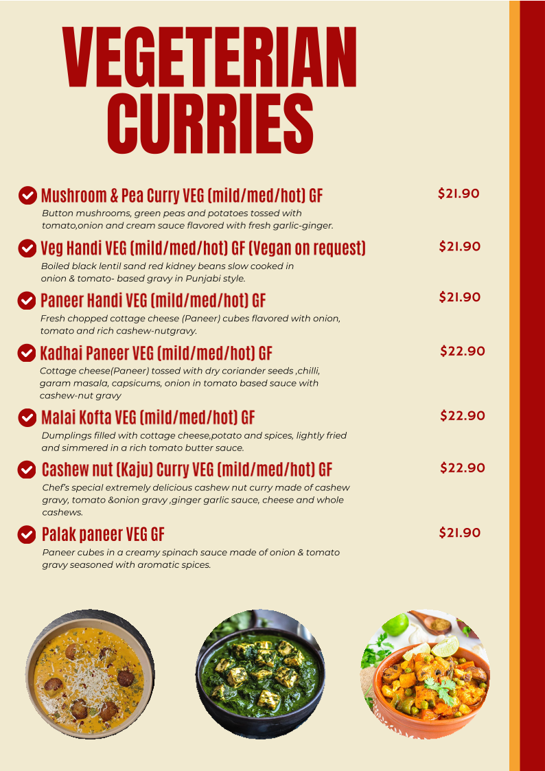 Menu, Indian Express. Authentic Indian Cuisine.