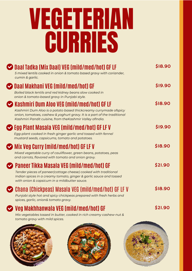 Menu, Indian Express. Authentic Indian Cuisine.