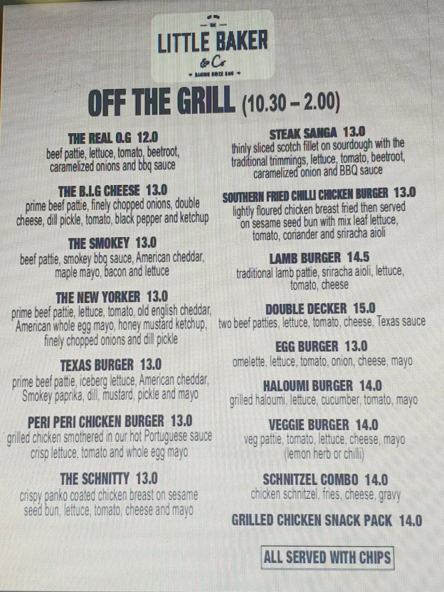 Menu, The Little Baker