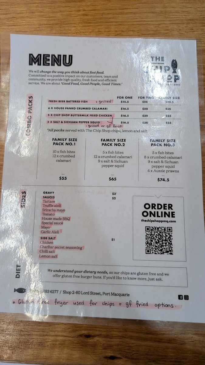 Menu, The Chip Shop