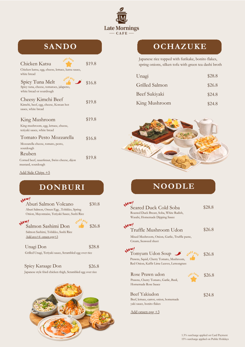Menu, Late Mornings Cafe