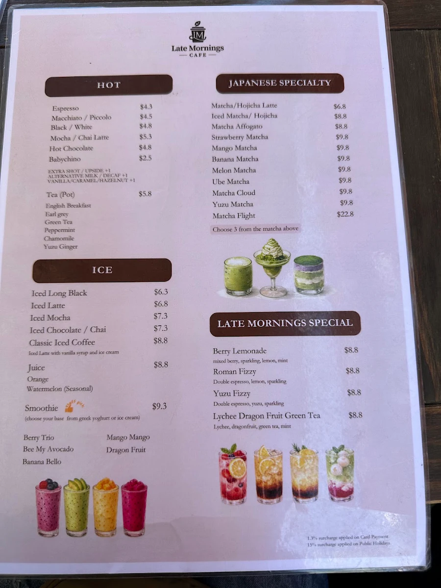 Menu, Late Mornings Cafe