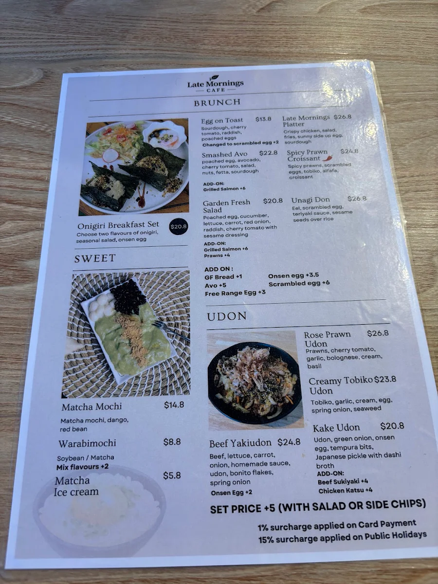 Menu, Late Mornings Cafe