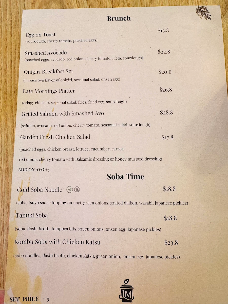 Menu, Late Mornings Cafe