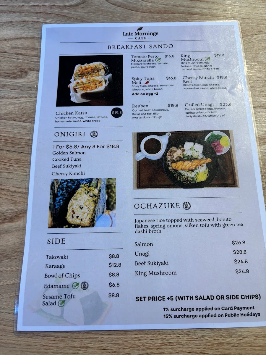 Menu, Late Mornings Cafe