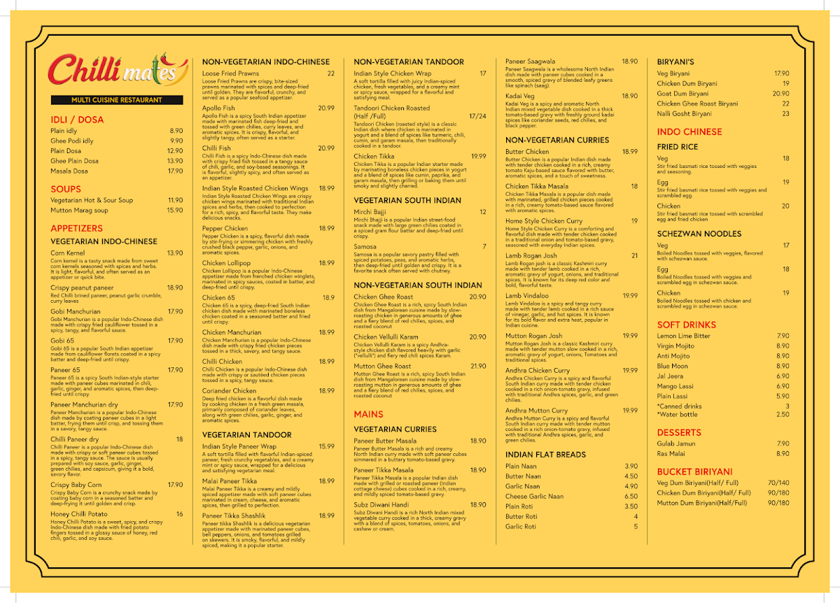 Menu, Chilli mates