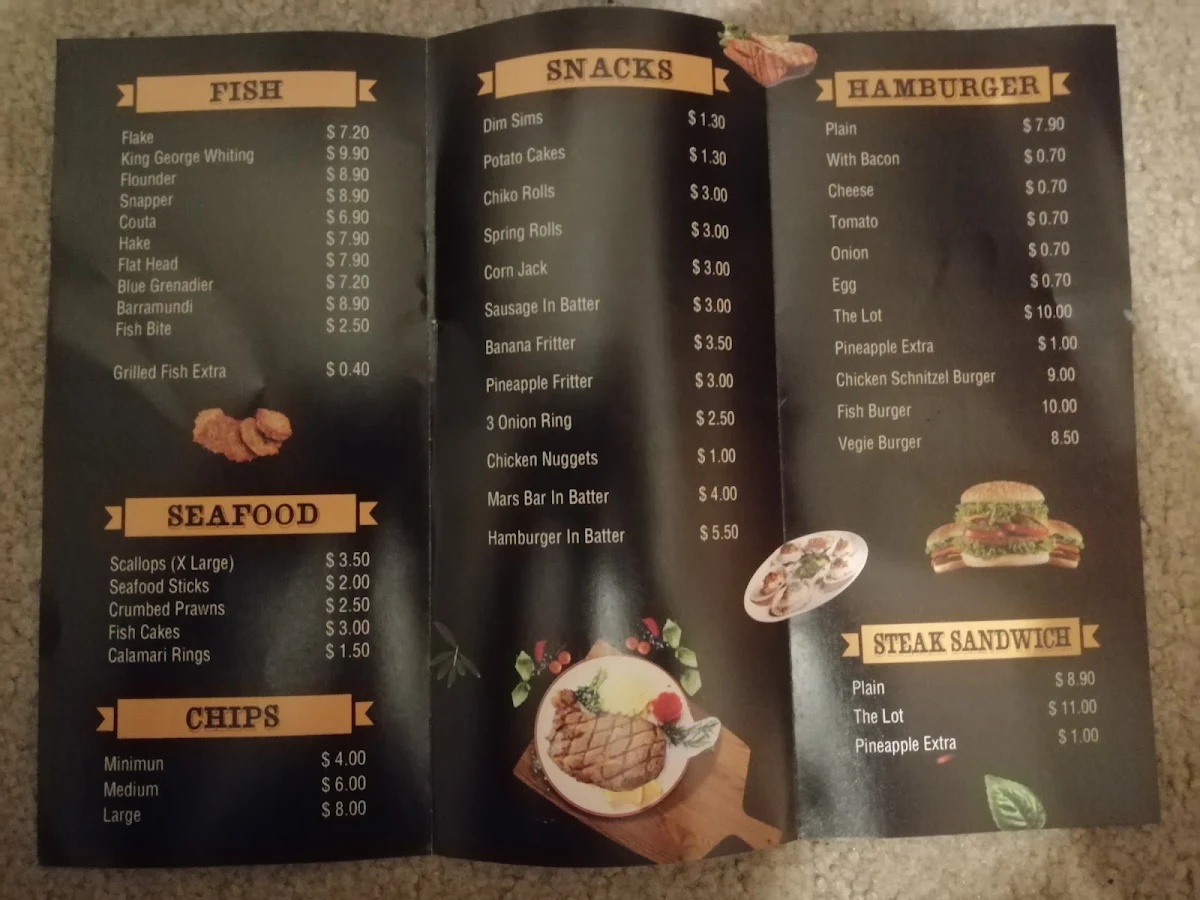 Menu, Wattle Park Fish n Chips