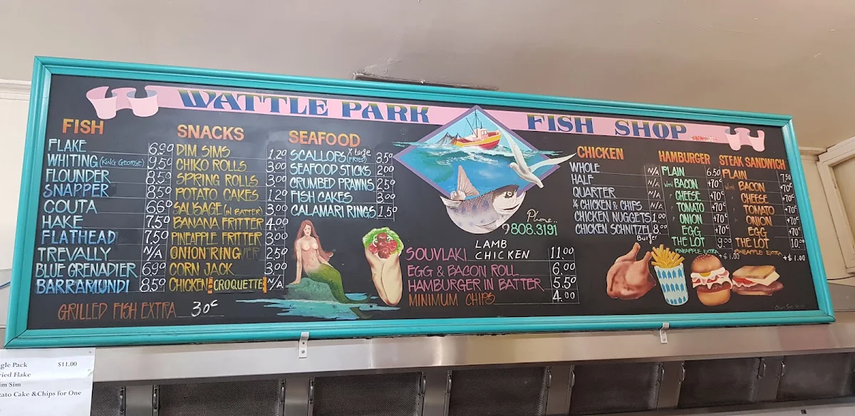 Menu, Wattle Park Fish n Chips