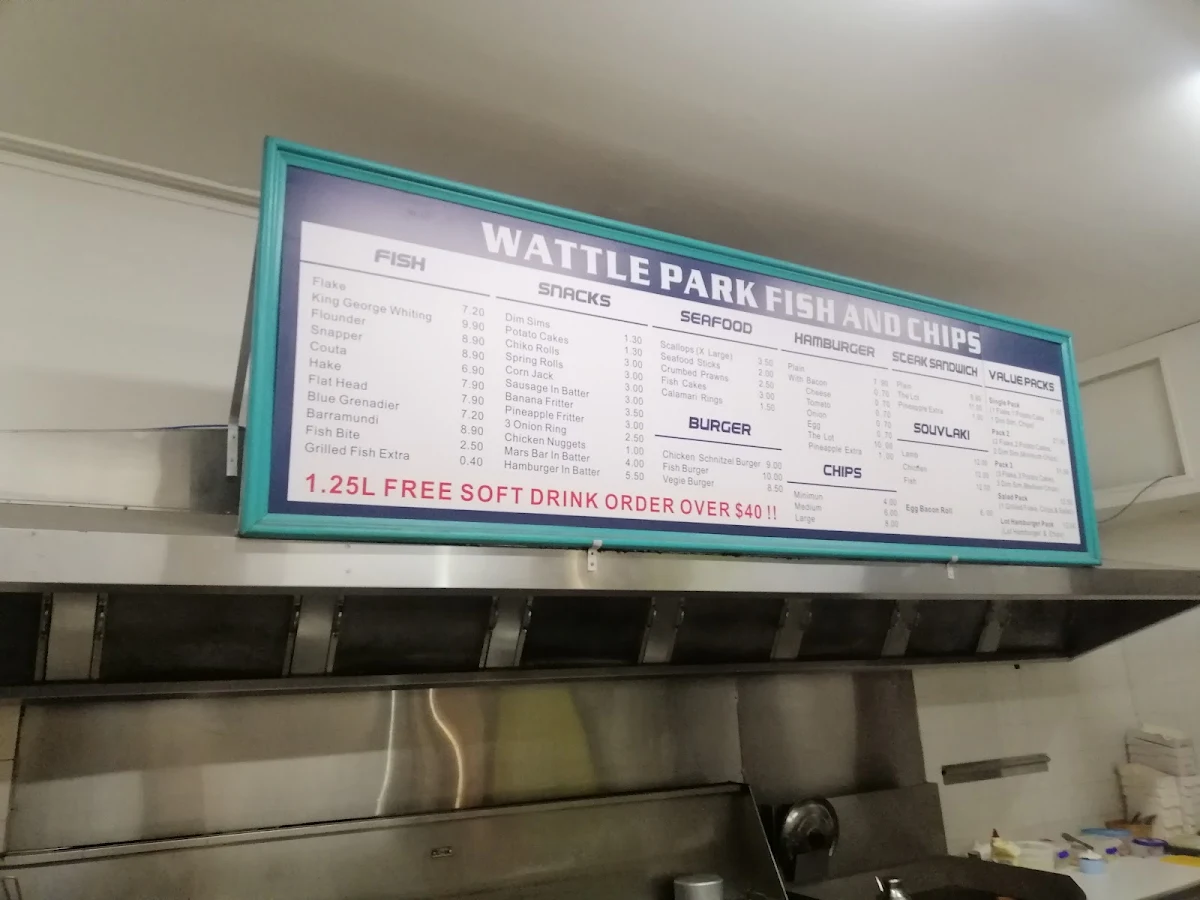 Menu, Wattle Park Fish n Chips