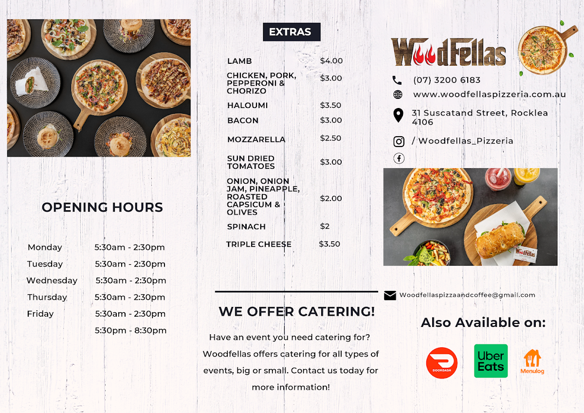 Menu, Woodfellas Pizzeria