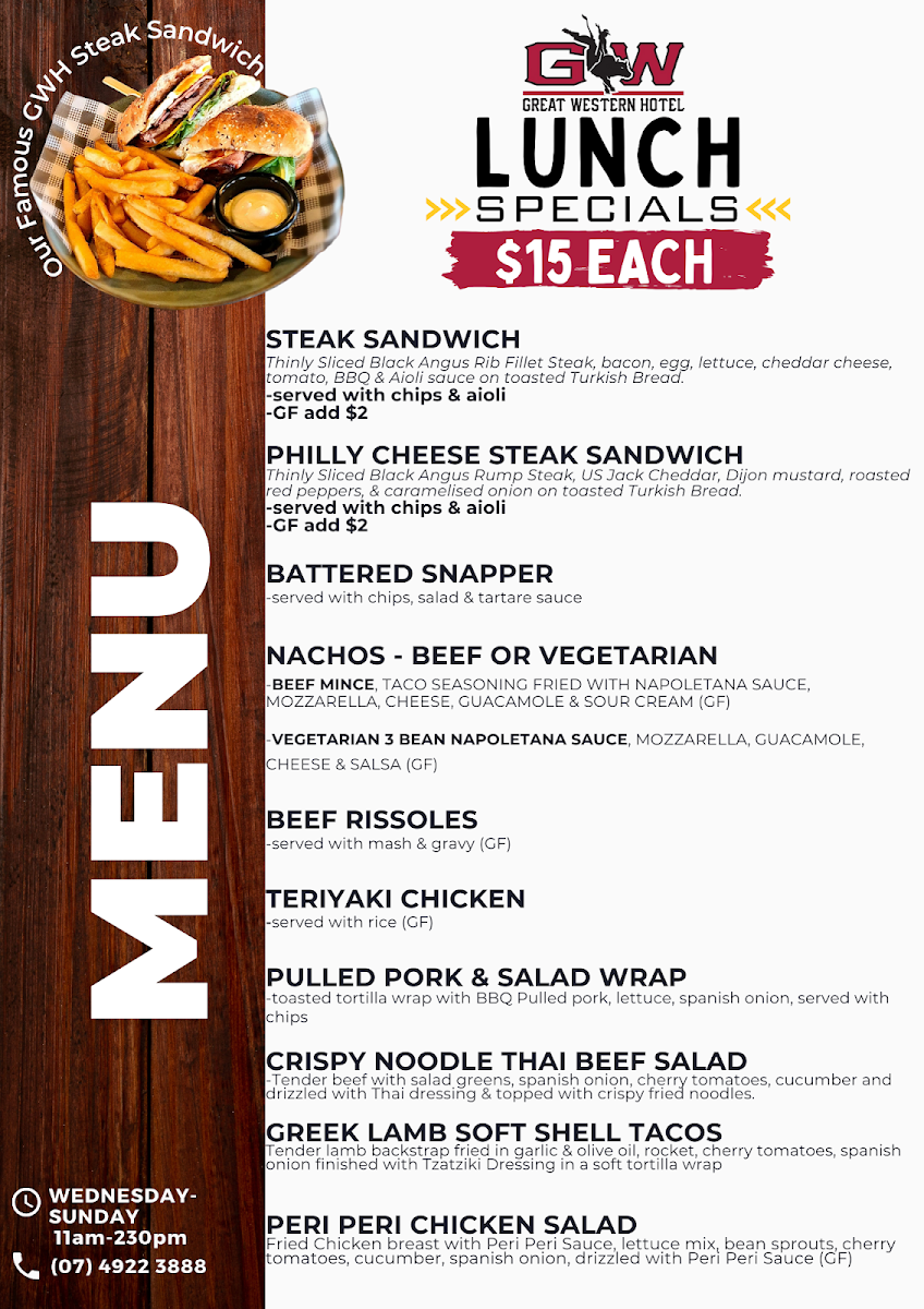 Menu, Great Western Hotel
