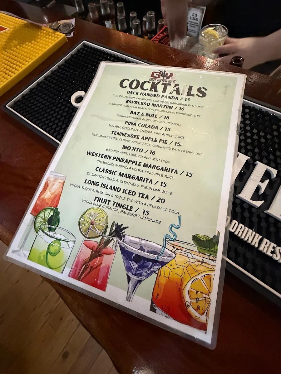 Menu, Great Western Hotel