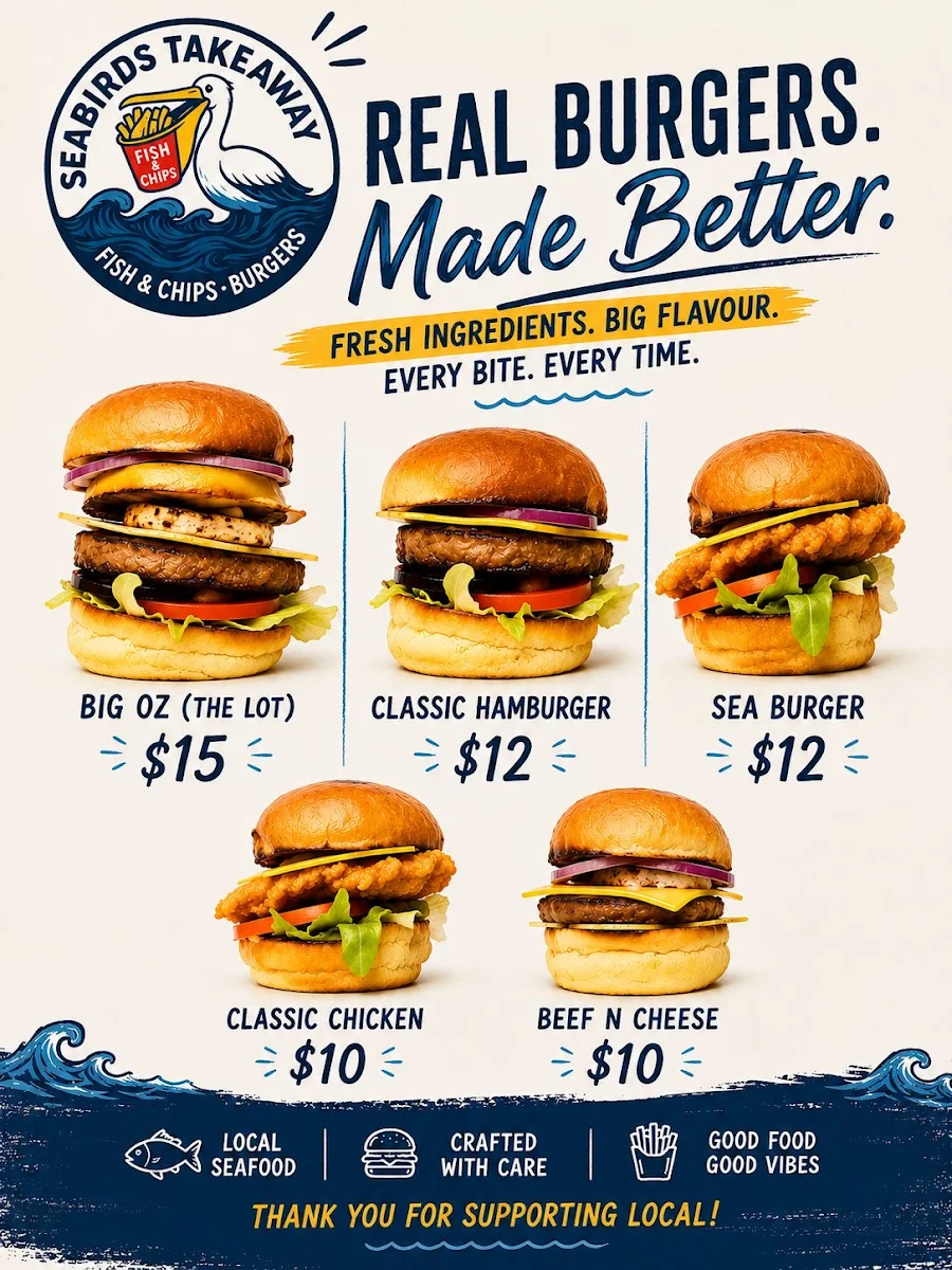 Menu, Seabirds Takeaway