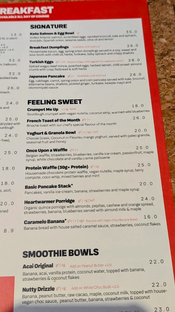 Menu, Argo on the Parade