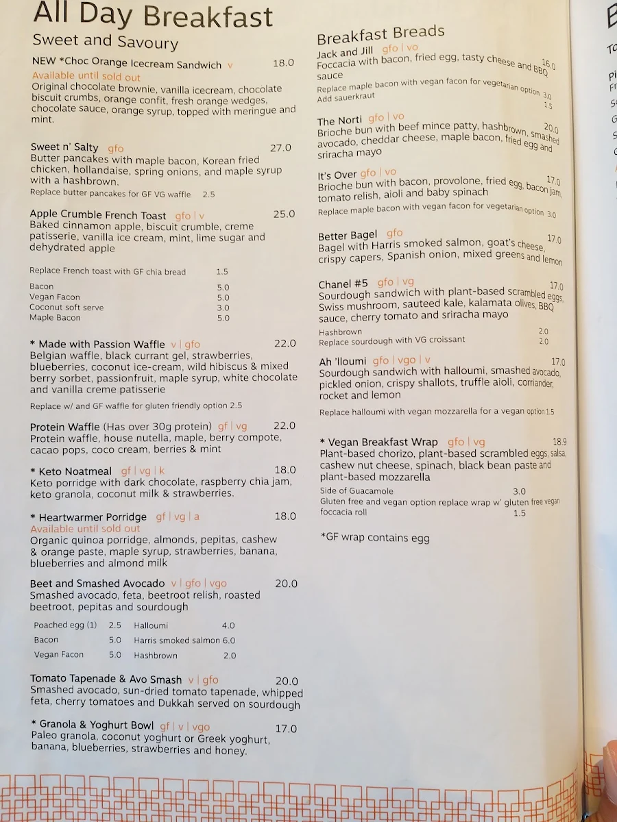 Menu, Argo on the Parade