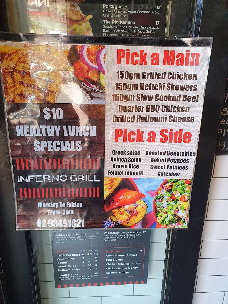 Menu, Inferno Grill Maroubra