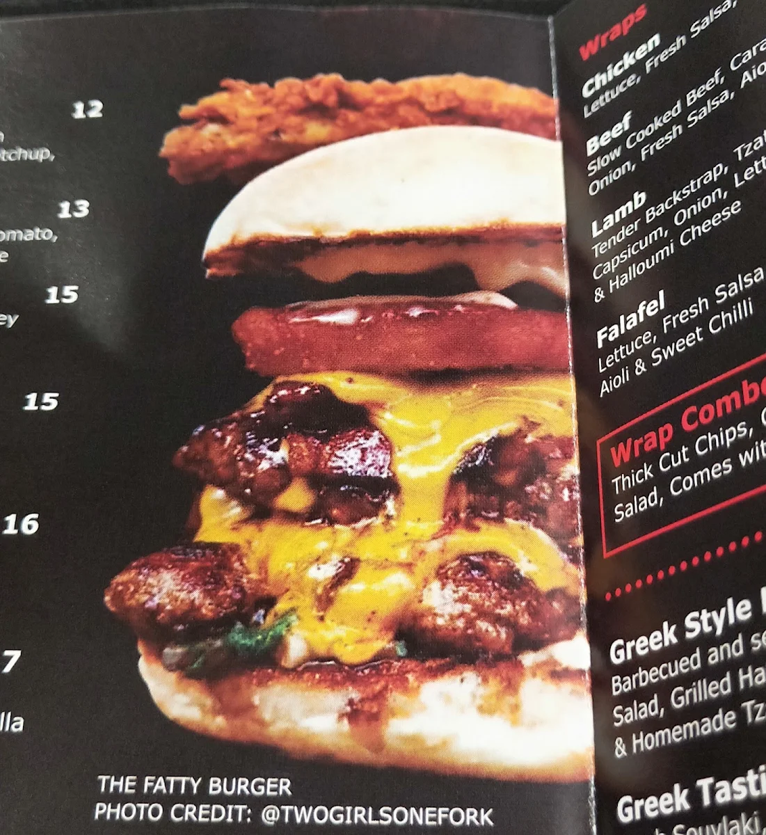 Menu, Inferno Grill Maroubra