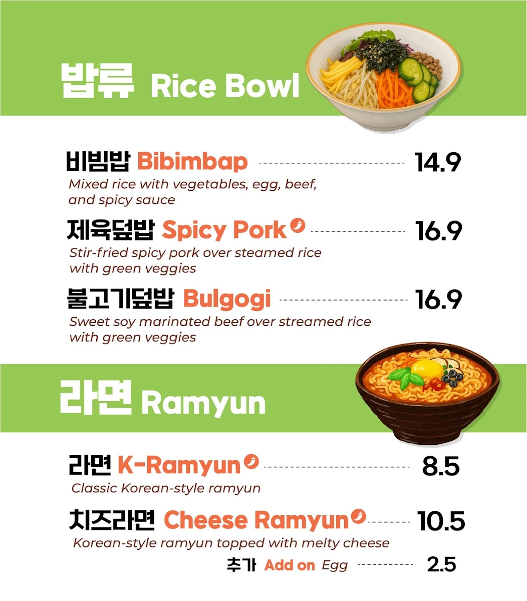 Menu, Bunsik Hannip Korean Street Food