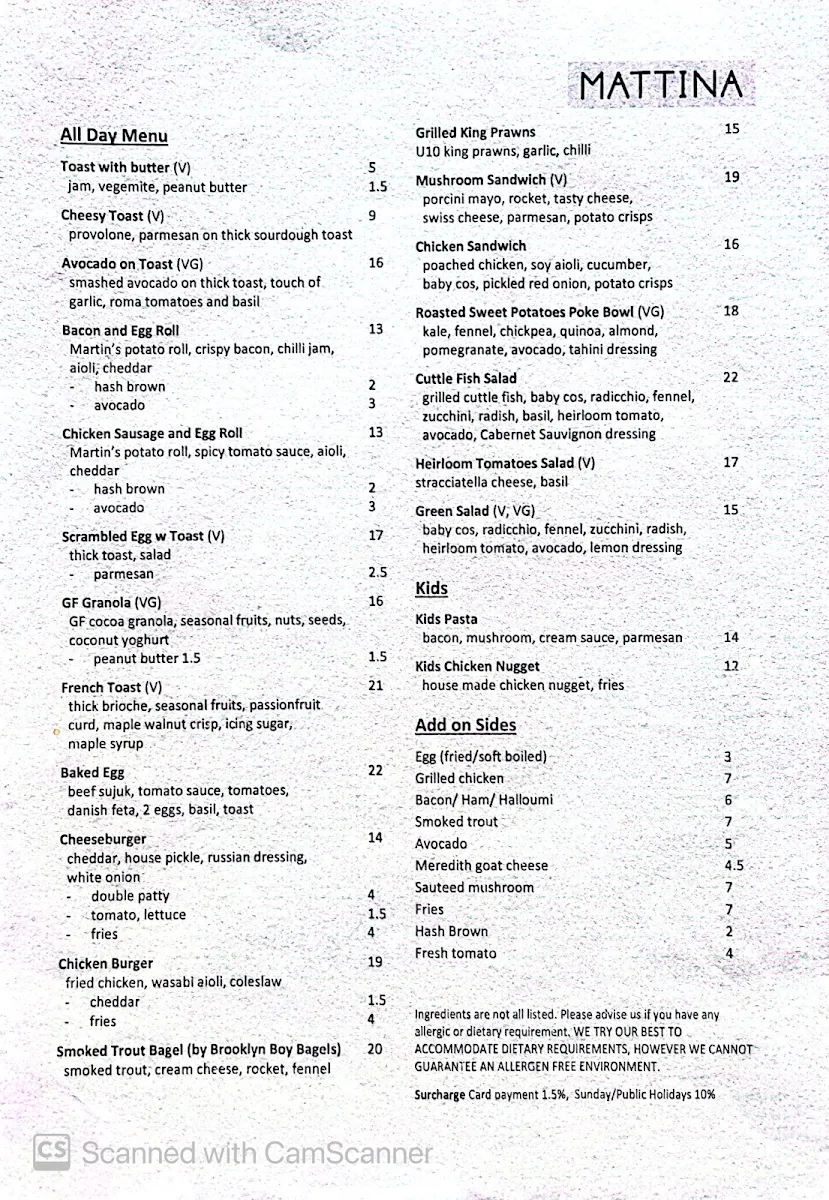 Menu, Mattina