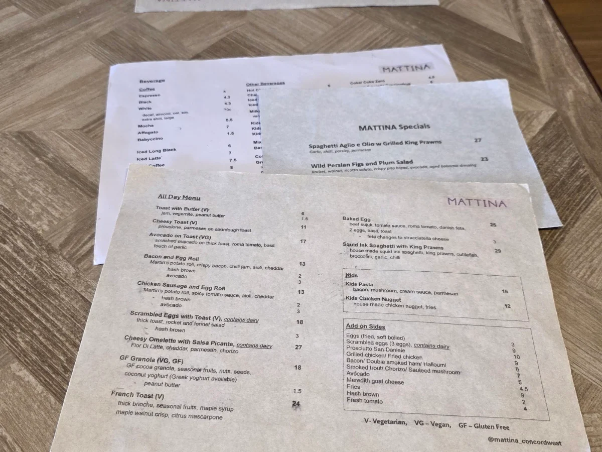 Menu, Mattina