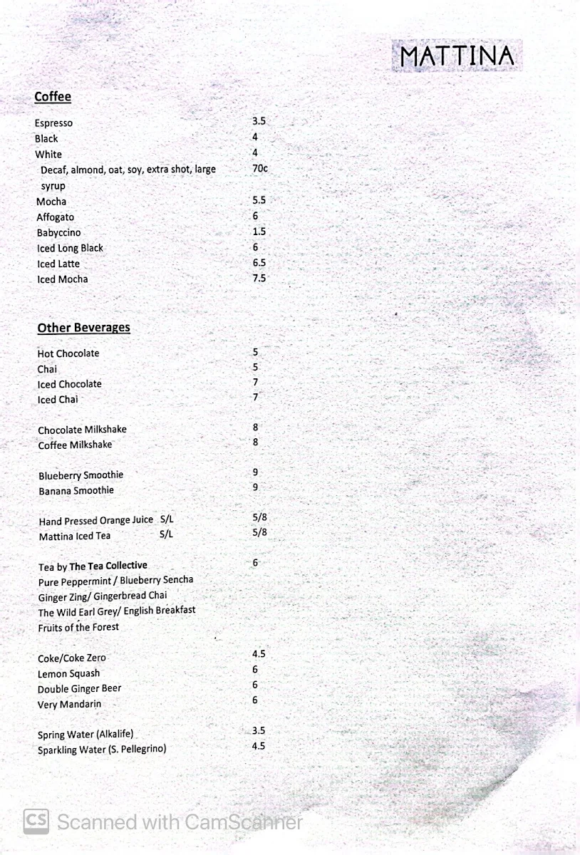 Menu, Mattina