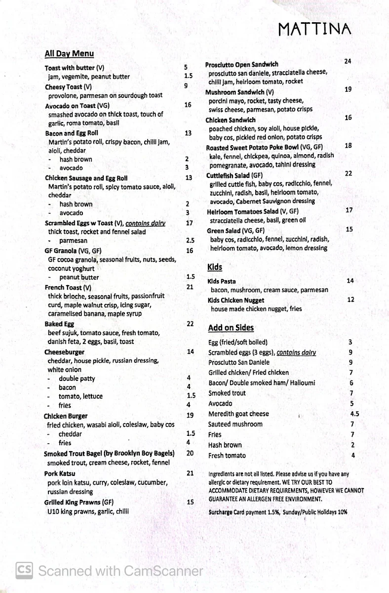 Menu, Mattina