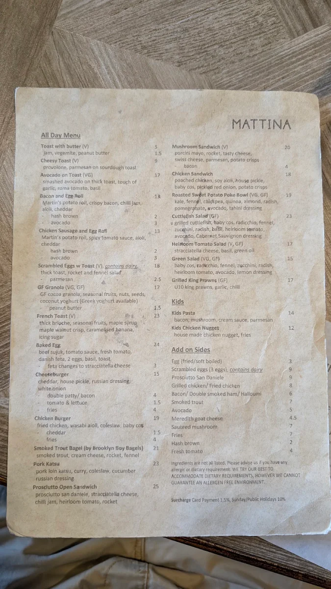 Menu, Mattina