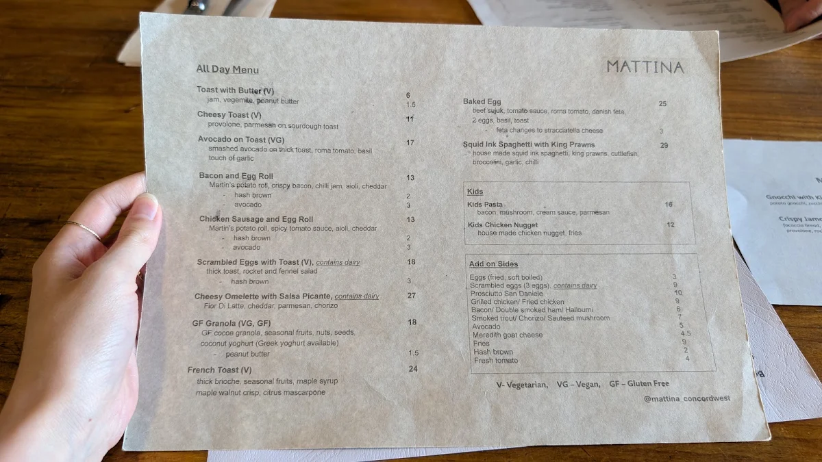 Menu, Mattina