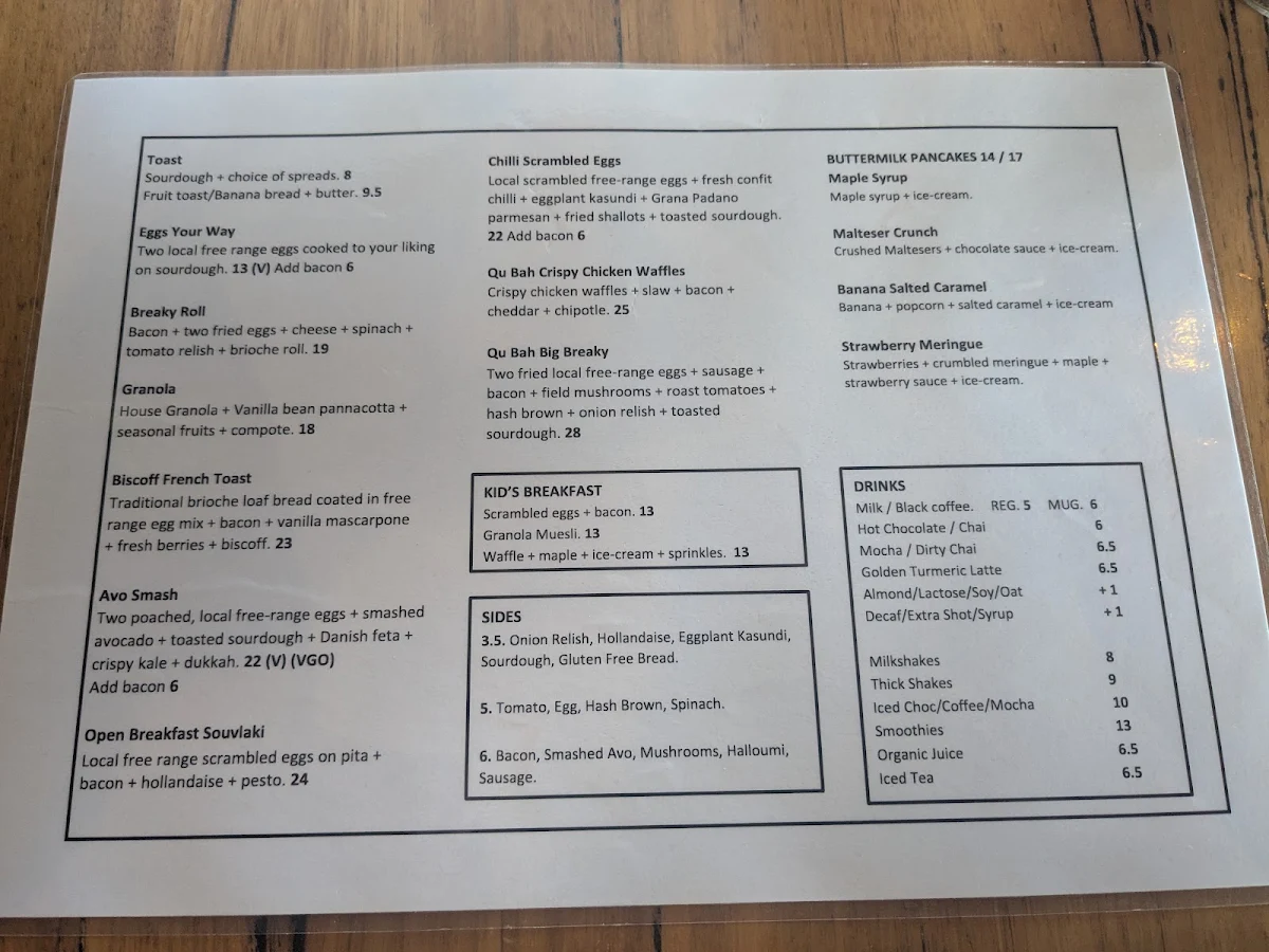 Menu, Cafe Qu Bah
