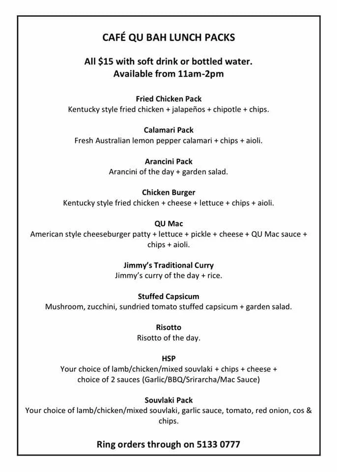 Menu, Cafe Qu Bah