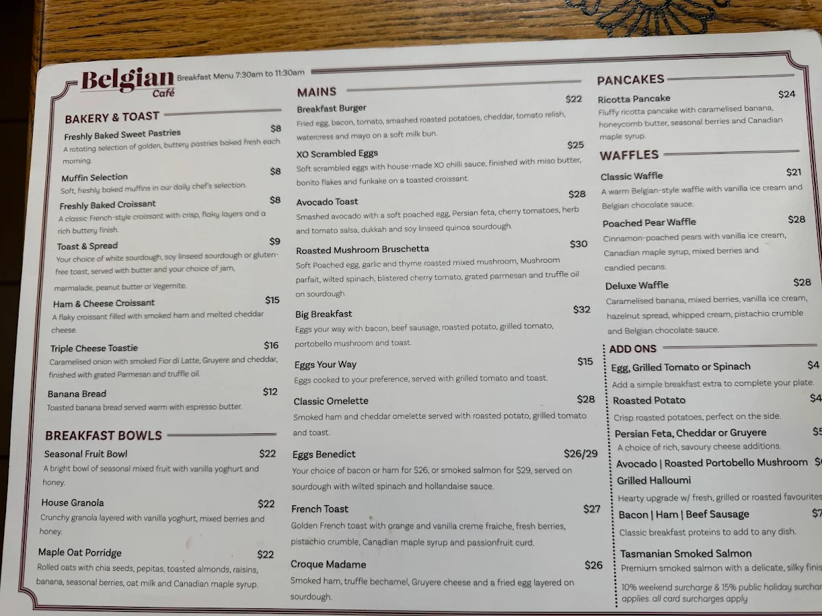 Menu, Belgian Café