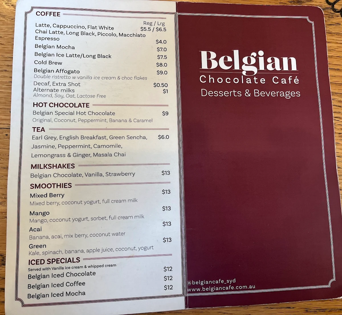 Menu, Belgian Café