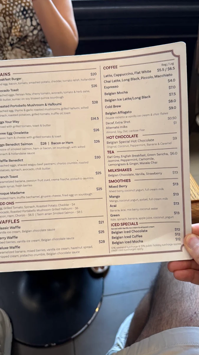 Menu, Belgian Café