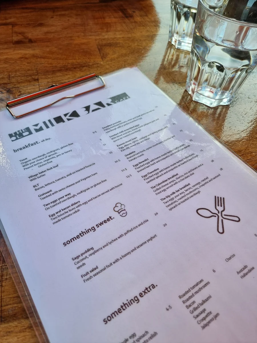 Menu, The Old Milk Bar