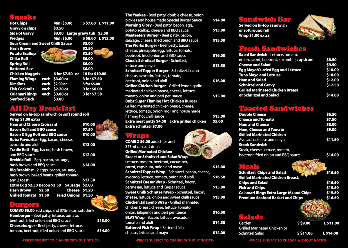 Menu, Bubz Lunch Box