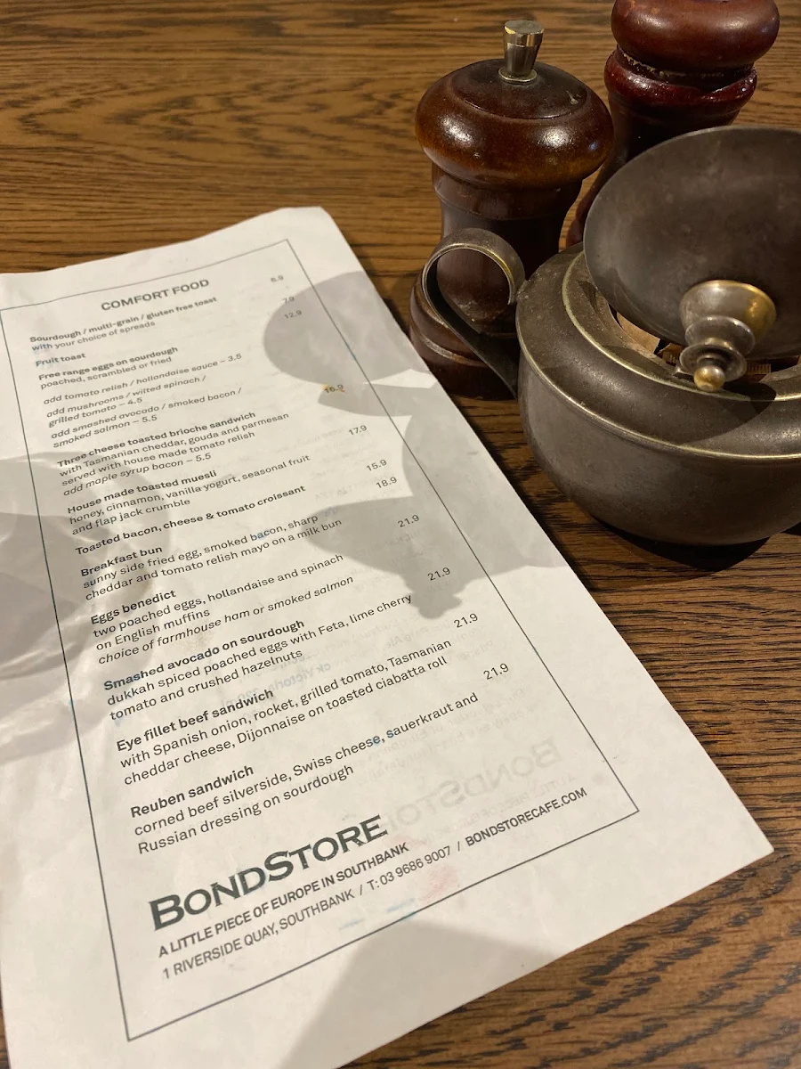 Menu, The Bond Store