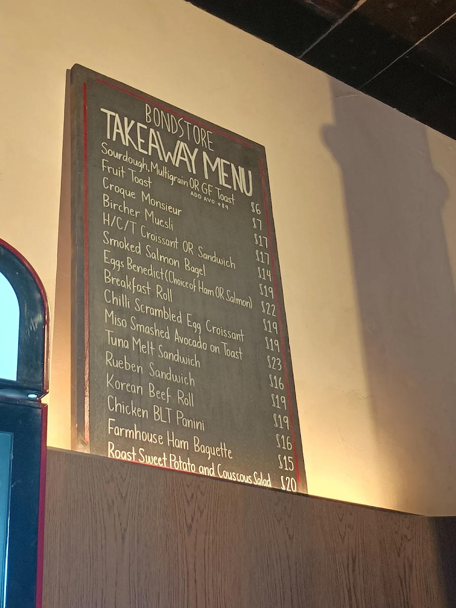 Menu, The Bond Store