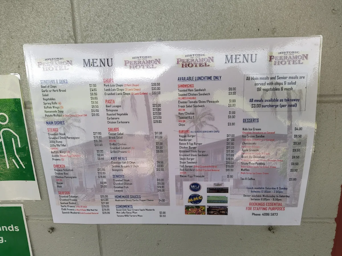 Menu, Peeramon Hotel