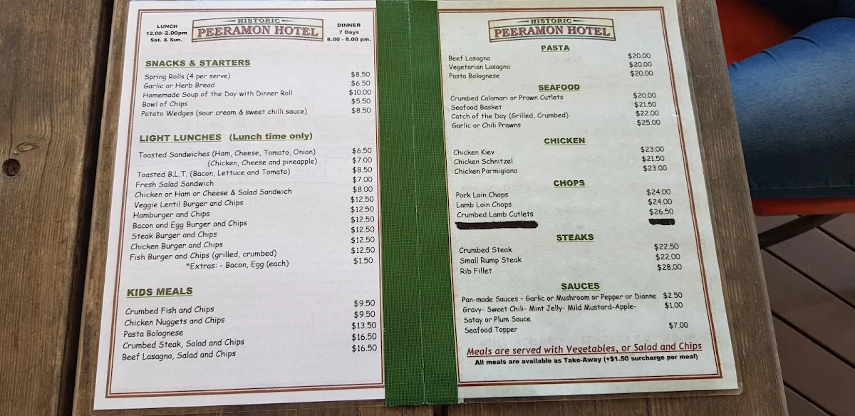 Menu, Peeramon Hotel