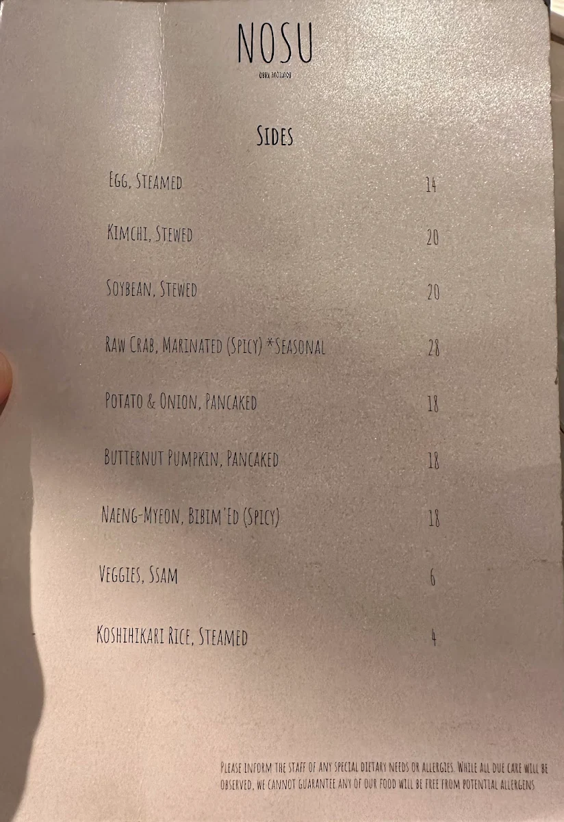 Menu, Nosu KBBQ