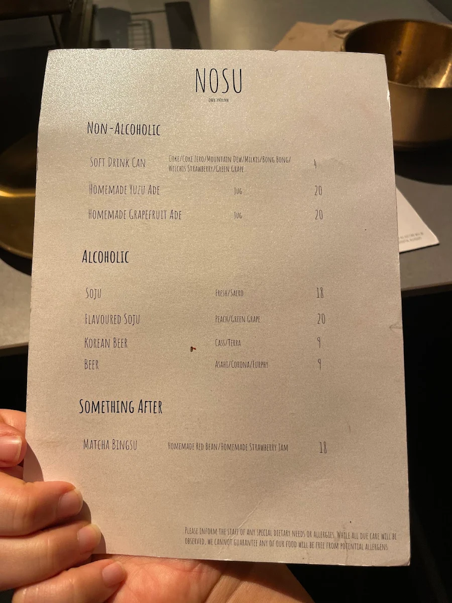 Menu, Nosu KBBQ