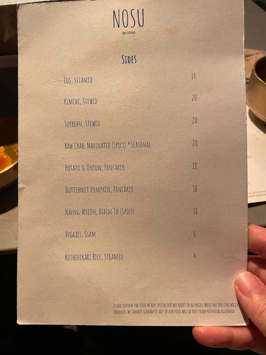 Menu, Nosu KBBQ