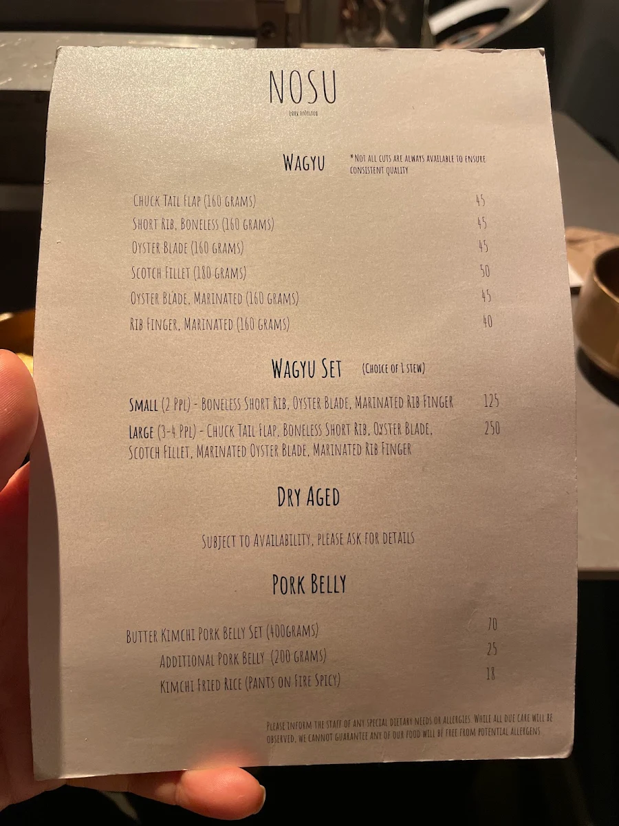 Menu, Nosu KBBQ