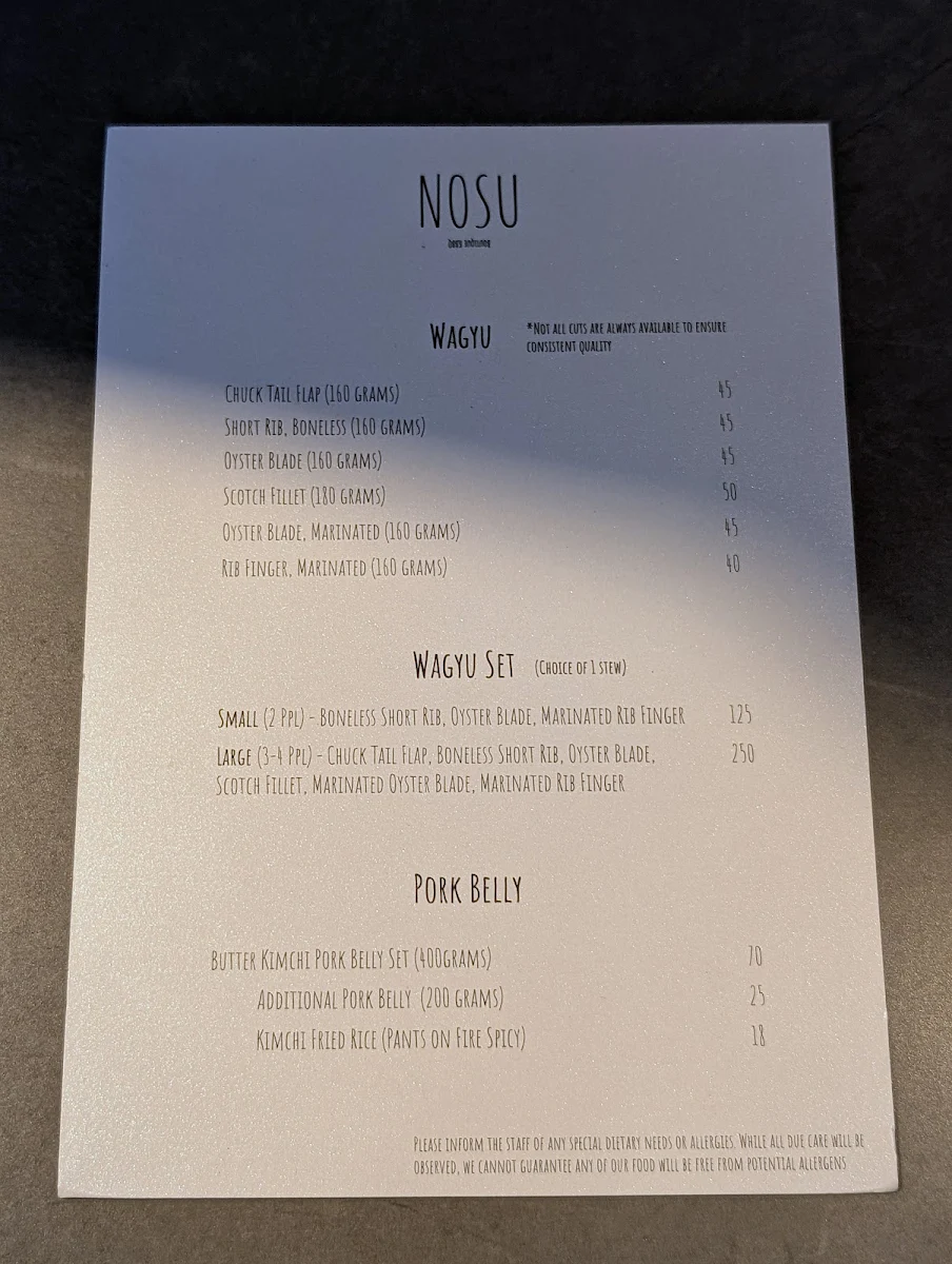 Menu, Nosu KBBQ