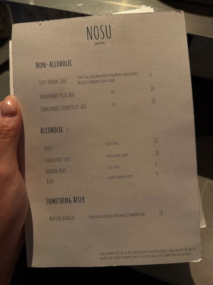 Menu, Nosu KBBQ