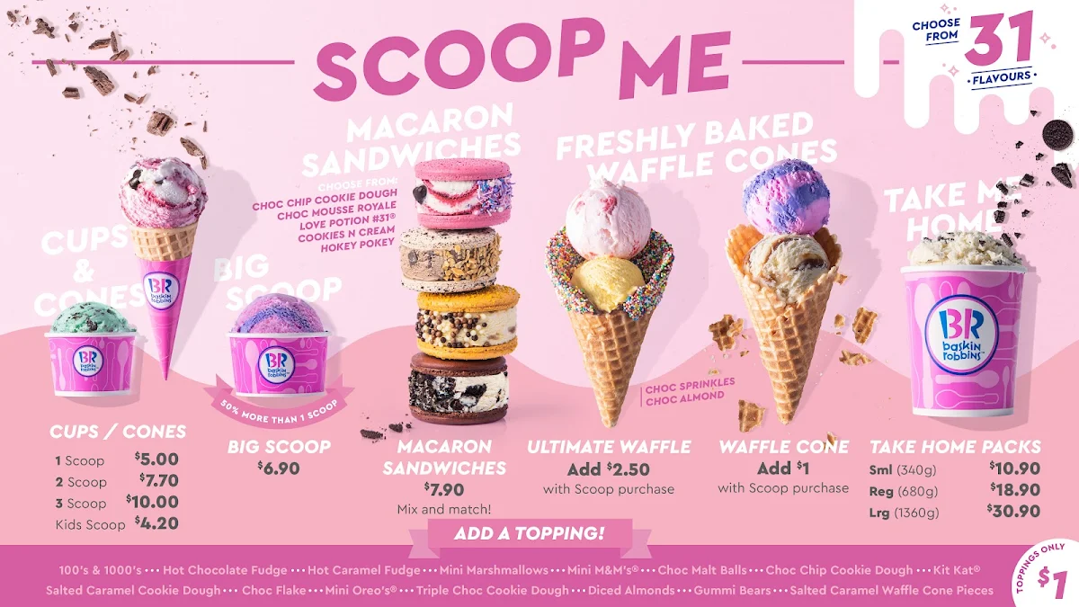 Menu, Baskin-Robbins Kedron