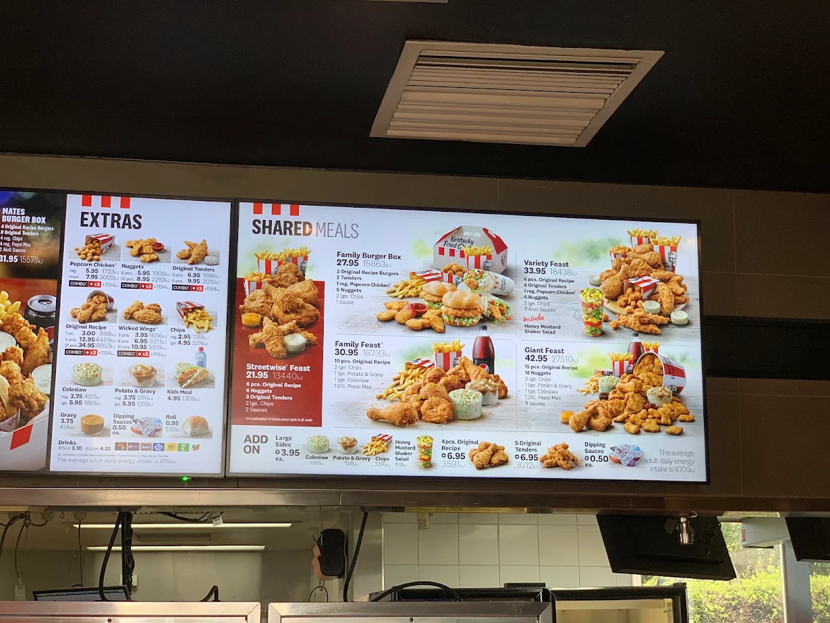 Menu, KFC Derwent Park