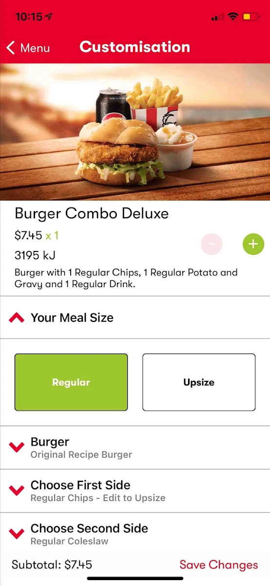 Menu, KFC Derwent Park