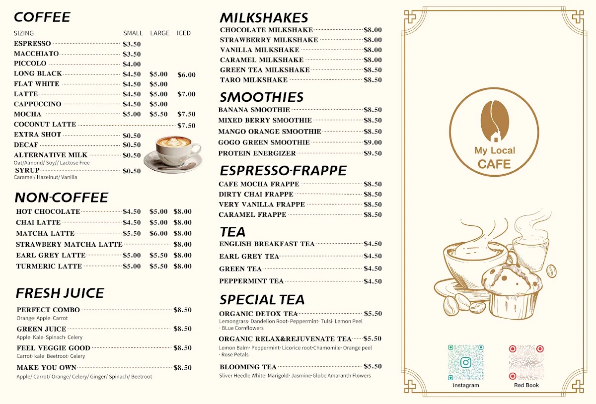 Menu, My Local Cafe